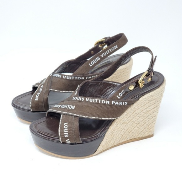 💯 Auth Louis Vuitton Wedge Size 36.5 Excellent - Picture 1 of 7